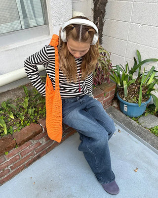 Striped semi-cropped long-sleeve T-shirt