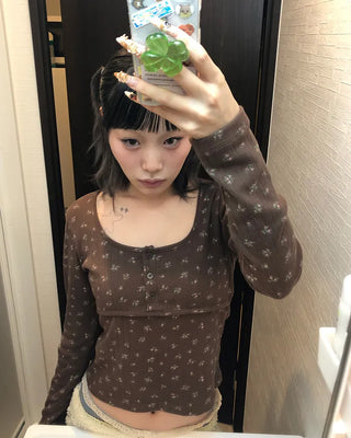 Henry Scooped Neck Flower Thermal Long T-Shirt