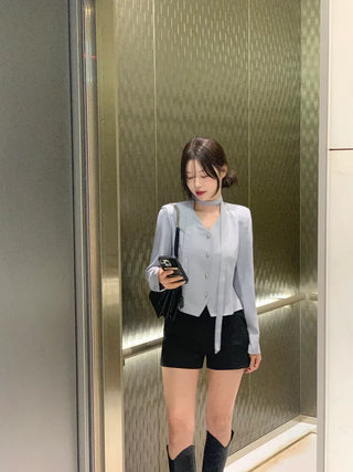 Tie jacket & blouse set