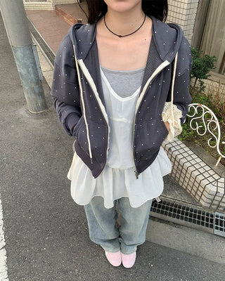 See-through camisole shirred dress