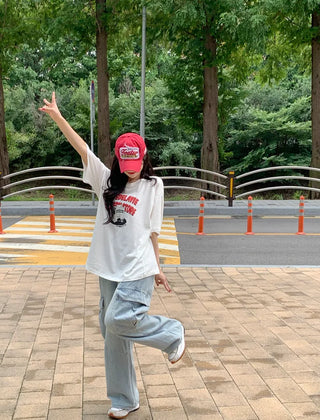 Printed oversized short-sleeved T-shirt (2 colors)