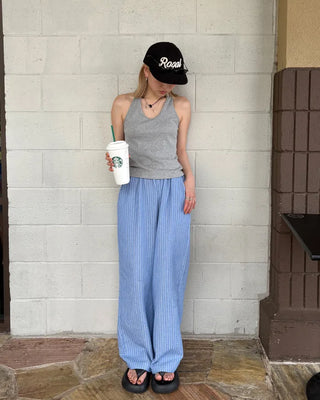 V-Halter Neck Ribbed Top