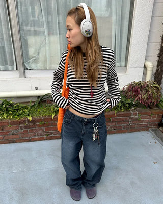 Striped semi-cropped long-sleeve T-shirt