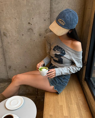 Washed denim shorts
