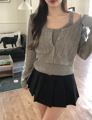 [2pcs] Knit Sleeveless Cardigan Set