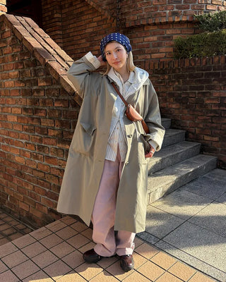 Striped Lined Single Trench Long Coat