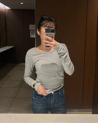 Bateau Neck Basic Long T-Shirt