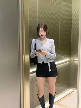 Tie jacket & blouse set