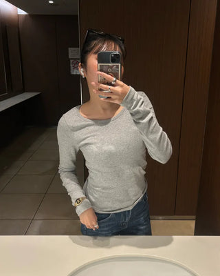Bateau Neck Basic Long T-Shirt