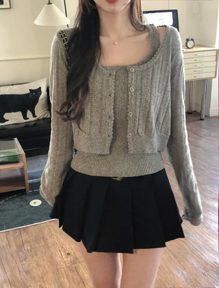[2pcs] Knit Sleeveless Cardigan Set