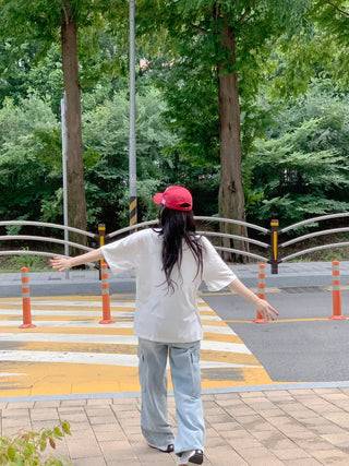 Printed oversized short-sleeved T-shirt (2 colors)