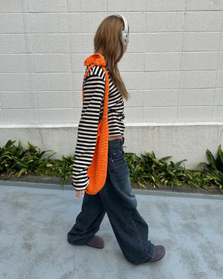 Striped semi-cropped long-sleeve T-shirt