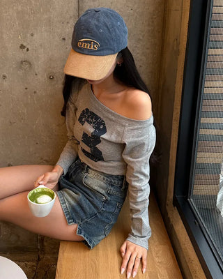 Washed denim shorts