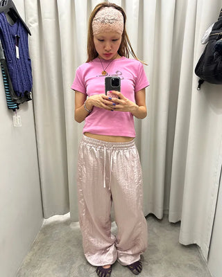 2-way hem satin easy pants
