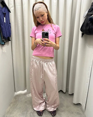 2-way hem satin easy pants
