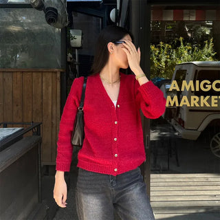 V-neck cardigan with gold buttons
