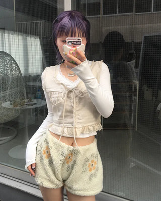 Lace hem cropped sleeveless bustier