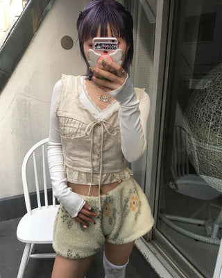 Lace hem cropped sleeveless bustier