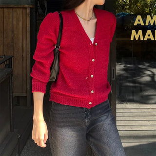 V-neck cardigan with gold buttons