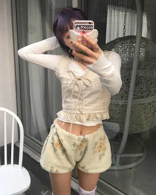 Lace hem cropped sleeveless bustier