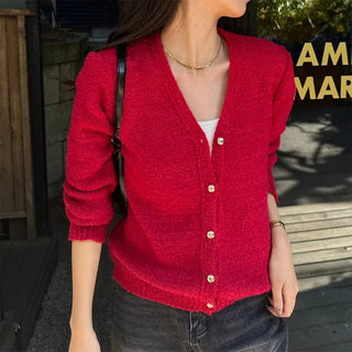 V-neck cardigan with gold buttons