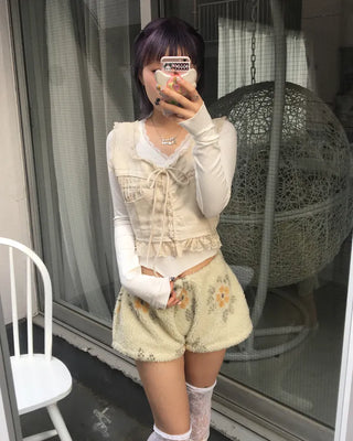 Lace hem cropped sleeveless bustier
