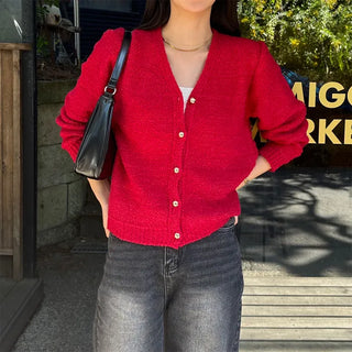 V-neck cardigan with gold buttons
