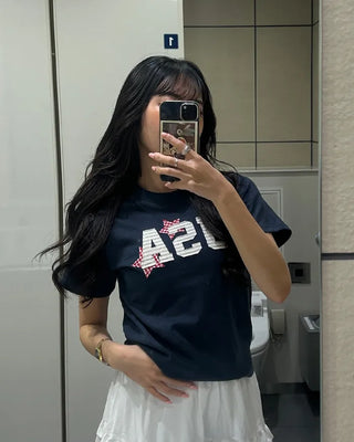 USA Star Patch Crew Neck Slim T-Shirt