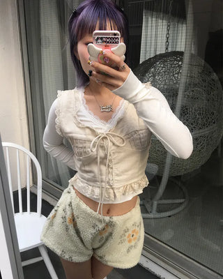 Lace hem cropped sleeveless bustier