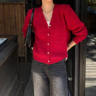 V-neck cardigan with gold buttons