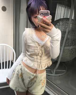 Lace hem cropped sleeveless bustier