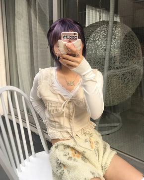 Lace hem cropped sleeveless bustier