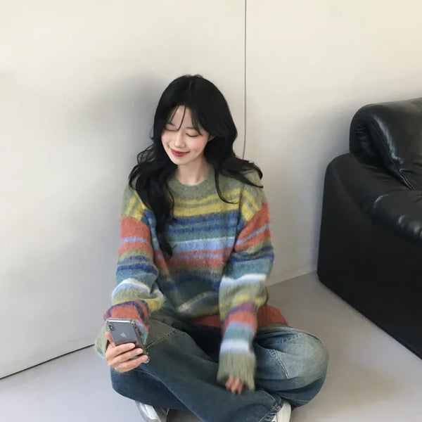 Striped round neck knit