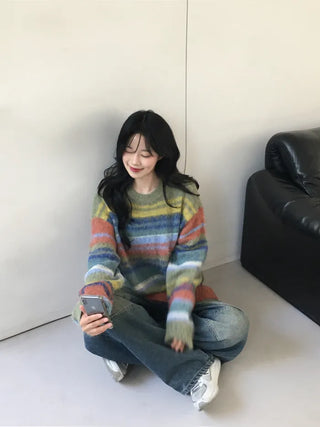 Striped round neck knit