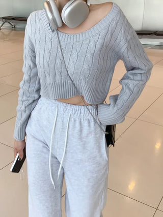 Round neck cropped twist knit (5 colors)