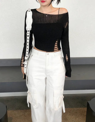 Summer distressed boat neck cropped knit (5 colors)