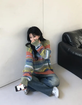 Striped round neck knit