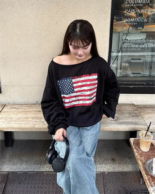 USA One-Shoulder Point Sweatshirt