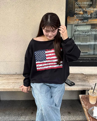 USA One-Shoulder Point Sweatshirt
