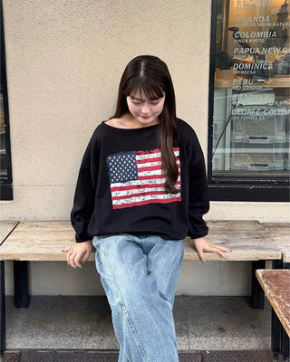 USA One-Shoulder Point Sweatshirt