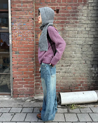 (Unisex) Center Seam Washed Balloon Denim Pants