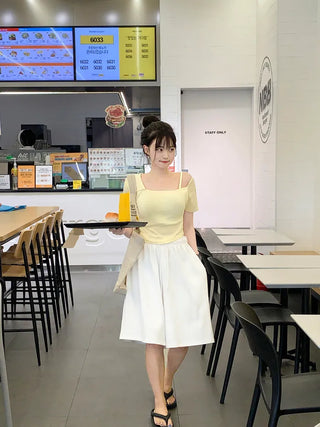 [2-way] Asymmetrical Shoulder Short-Sleeve T-Shirt (6 colors)