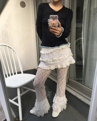 Tiered hem lace leggings