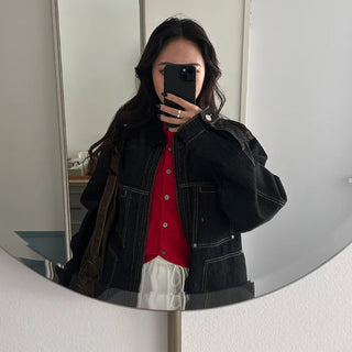 (Unisex) Two-tone Zip Denim Jacket