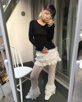 Tiered hem lace leggings