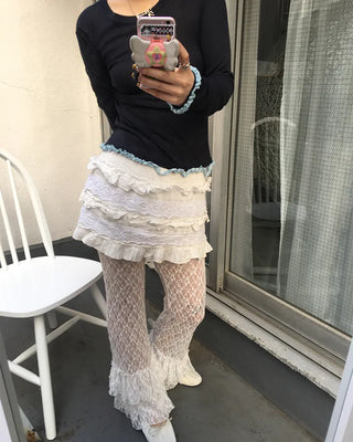 Tiered hem lace leggings