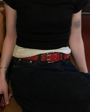 Double eyelet leather belt