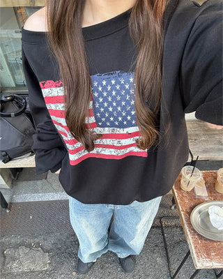 USA One-Shoulder Point Sweatshirt
