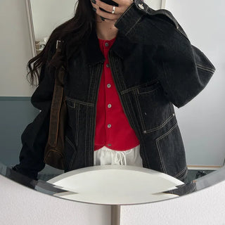 (Unisex) Two-tone Zip Denim Jacket