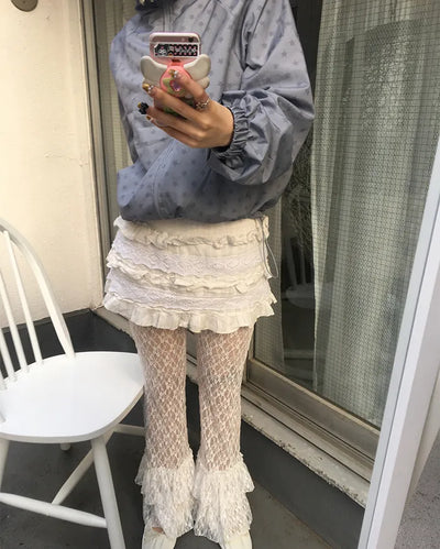 Tiered hem lace leggings